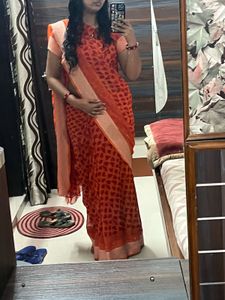 Elegant Orange Heart Print Saree
