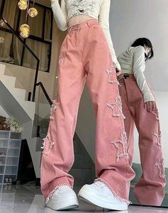 Pink Star Detail Wide Leg Jeans