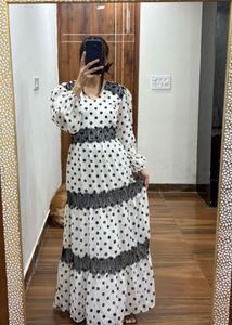 Kazo White Polka Dot Midi Dress
