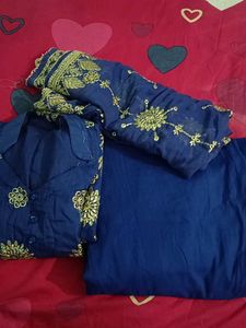 Beautiful Blue Kurta set with Golden Embroidery
