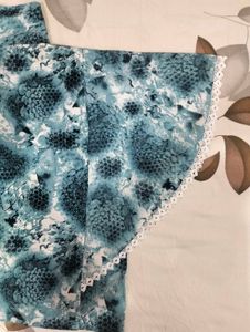 Stylish Blue Printed Top with Lace Detail