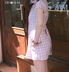 y2k Cute Pink Plaid Mini Dress