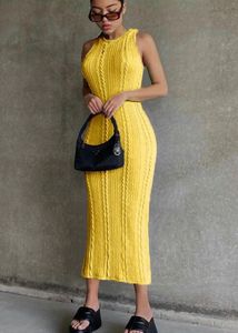 Yellow Ribbed Sleeveless Midi Dress