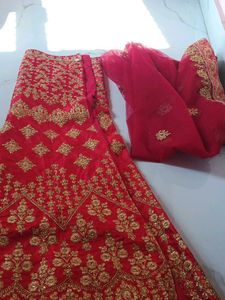 Red &amp; Gold Embroidered Lehenga and dupatta