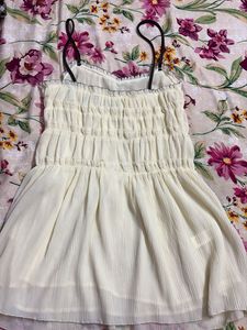 Zara Cream Ruched Spaghetti Strap Dress