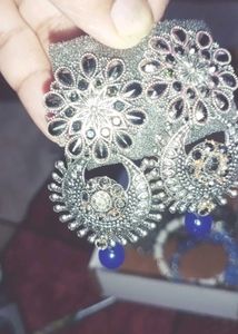 Oxidized Jhumka &amp; Bracelet Set