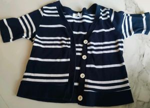 Navy & White Striped Cardigan