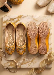 Embellished Yellow Jutti Footwear