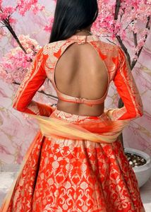 Stunning Orange &amp; Gold Brocade Lehenga Choli