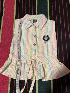 Cute Striped Baby Girl Top with Bear Badge