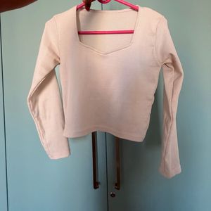Ribbed Square Neck Long Sleeve Top