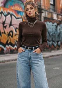 Chic Brown Turtleneck Top