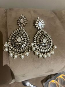Stunning Mirror & Pearl Dangler Earrings