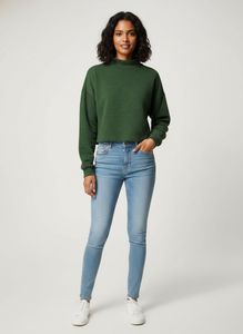 Green Mock Neck Cropped Sweatshirt