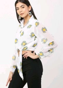 Daisy Print see through crop shirt