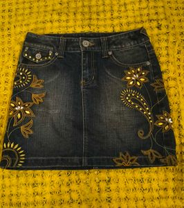 Y2K Embroidered Denim Mini Skirt