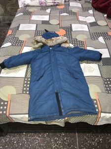 Blue Padded Winter Jacket with Fur Hood