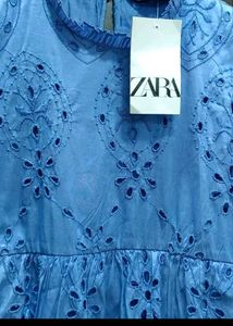 Blue Broderie Anglaise Mini Dress