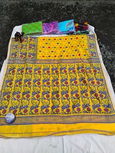 Vibrant Yellow Floral Print Saree (JAMDANI)