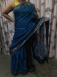 Black N Cyan Blue Party Wear Saree