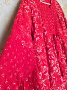 Vibrant Red Floral Print Khaftan