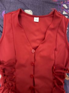 Red Sleeveless Top with Tie Details