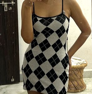 Argyle Print Spaghetti Strap Mini Dress