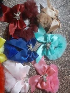 Fuzzy Bow Hair Ties - Pack of 9