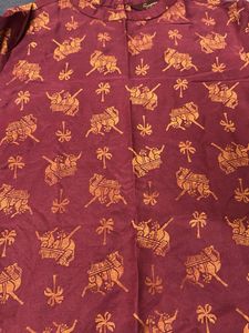 Maroon Elephant Print Kurta Set
