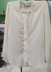 Cream Ruffle Neck Blouse