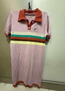 Cute Lavender Polo Shirt Dress with Heart Detail