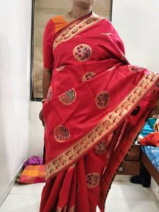 Vibrant Pink Saree and blouse with zari border