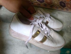 White &amp; Gold Sneakers