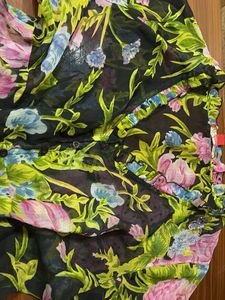 Sheer Floral V-Neck Button-Up Blouse