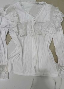 White Lace Trimmed ruffled Blouse