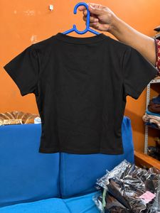 Black Tie-Front Crop Top