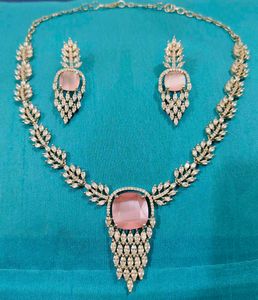 Elegant Pink Stone Necklace & Earring Set