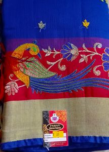 09)Blue Designed Silk Blend Saree