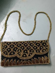 Beaded Black & Gold Clutch Bag