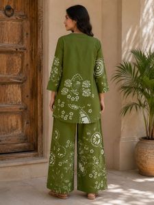 Olive Green Printed Kurta Set