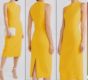 Brandon Maxwell Yellow Linen Midi dress