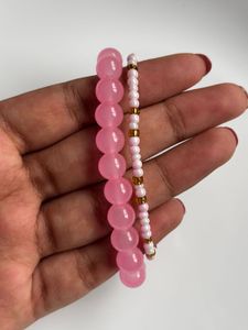 Chic Pink Beaded Bracelets Set