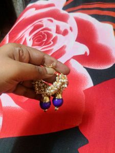 Pearl &amp; Purple Ball Drop Hoop Earrings