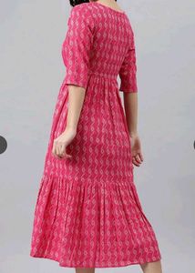 Pink Printed Tiered Dress