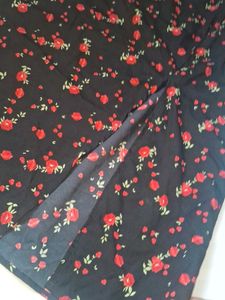 Black Floral Print Midi Dress