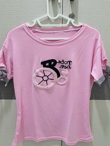 Cute Pink T-Shirt with Bow Sleeves