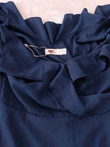 Navy Blue Ruffle Cold Shoulder Dress
