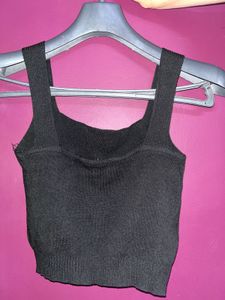 Black Embroidered Knit Crop Top