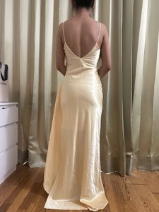 Champagne Satin Ruched Draped Gown