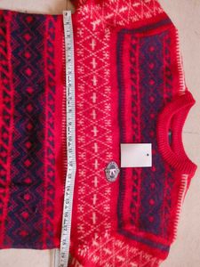 Brand New Korean Stylish Red Patterned Sweater